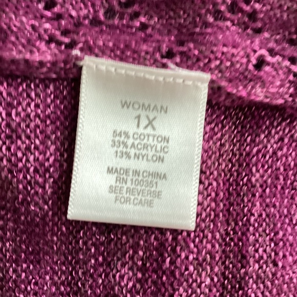 NWT DRESS BARN WOMAN 1X MELANGE PLUM CROCHET SWEATER VEST V-NECK PULLOVER - Picture 10 of 11